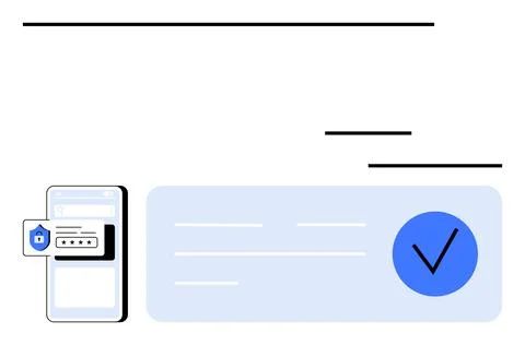 Mobile phone displaying secure password login next to check-marked document Stock Illustration