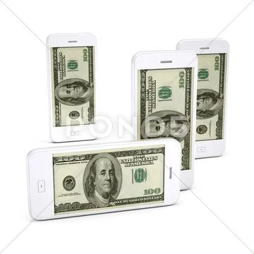 Mobile phone dollas. Stock Photos