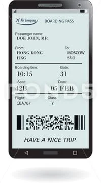 Mobile phone with electronic boarding pass ticket Stock Illustration