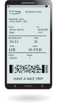 Mobile phone with electronic boarding pass ticket Stock Illustration