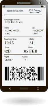 Mobile phone with electronic boarding pass 库存插图