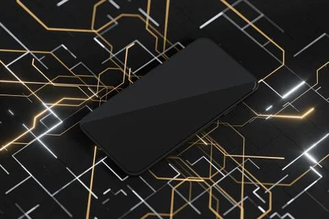 Mobile phone with electronics circuit board, 3d rendering. Stock Illustration