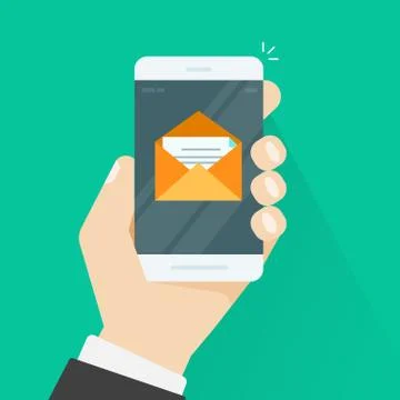 Mobile phone email vector, smartphone e-mail envelope message letter Stock Illustration
