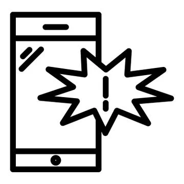 Mobile phone with exclamation mark line icon. Notification on smartphone vector Stock Illustration