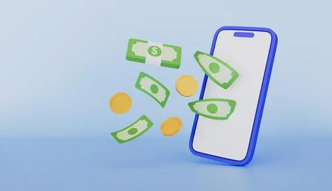 Mobile phone with falling green dollar stack and gold coins 库存插图