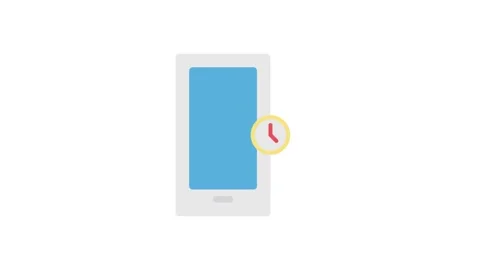 A mobile phone featuring a digital clock and a clock symbol on its display. Stock Footage 333102608