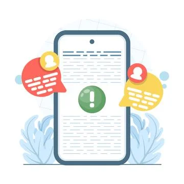 Mobile phone featuring an online customer support center with FAQ Stock Illustration