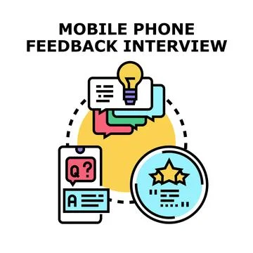 Mobile phone feedback interview process collecting user reviews 스톡 일러스트