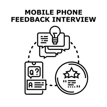 Mobile phone feedback interview process collecting user reviews 스톡 일러스트