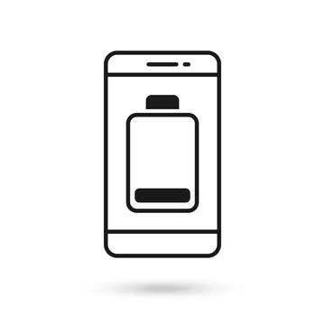 Mobile phone flat design with low battery sign. Stock Illustration