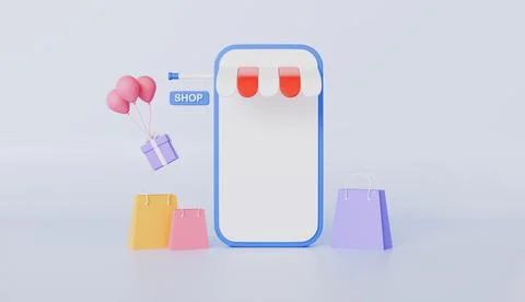 Mobile phone flying gift boxes with bows, receiving surprise box online Иллюстрация