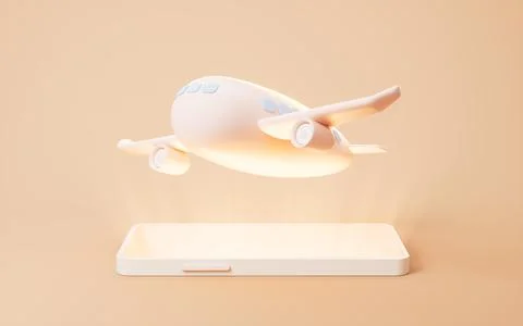 Mobile phone with flying plane on it, 3d rendering. Stock Illustration