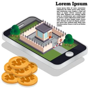 Mobile phone in the form of a protected object. Stock Illustration