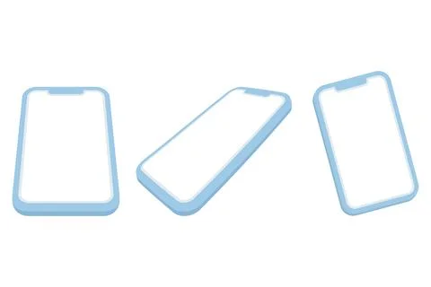 Mobile phone front, side and angle view. Flat style on white background. Stock Illustration