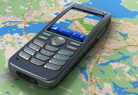 Mobile phone with GPS navigation on map イラスト素材