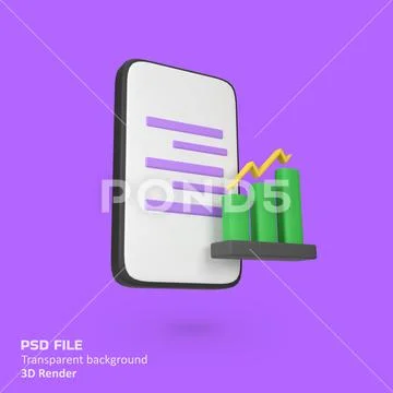 Mobile phone with growth bar graph isolated 3d render icon illustration PSD Template
