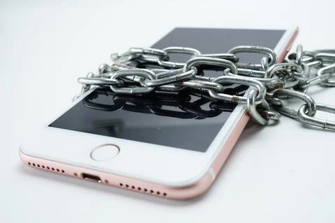 Mobile phone hack theft lock chain. Network Security. Stock Photos