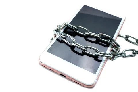 Mobile phone hack theft lock chain. Network Security. Stock Photos