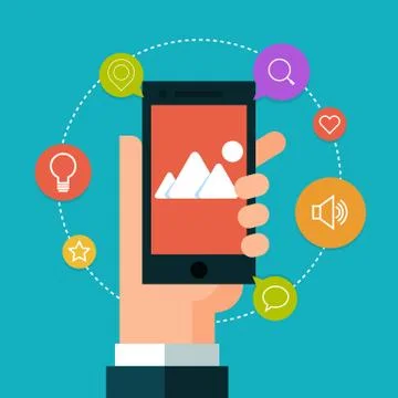 Mobile phone in hand. Flat style Stock Illustration