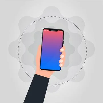 Mobile phone in hand. Human hand holding mobile phone. Stock Illustration