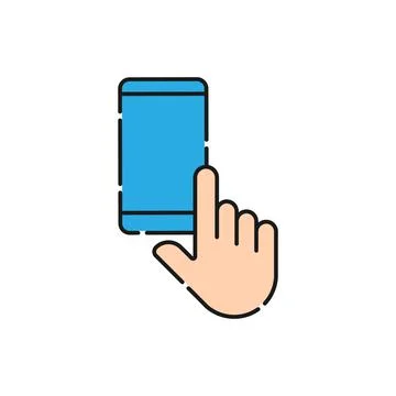 Mobile Phone with Hand icon Vector Design. Smartphone icon with Hand Gesture  Stock Illustration