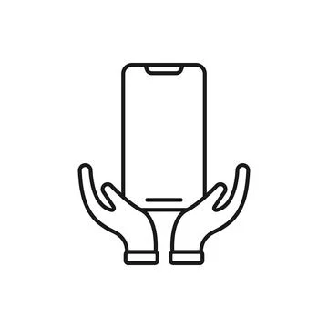 Mobile Phone with Hand icon Vector Design. Smartphone icon with Hand Gesture  Stock Illustration