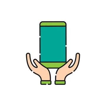 Mobile Phone with Hand icon Vector Design. Smartphone icon with Hand Gesture  Stock Illustration