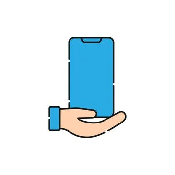 Mobile Phone with Hand icon Vector Design. Smartphone icon with Hand Gesture  Stock-Illustration