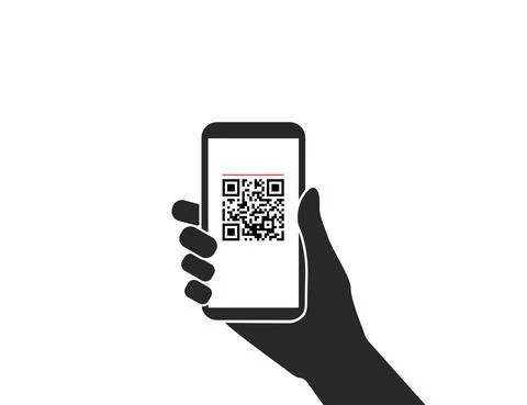 Mobile phone in hand, QR. Vector illustration. Flat design. Stock Illustration
