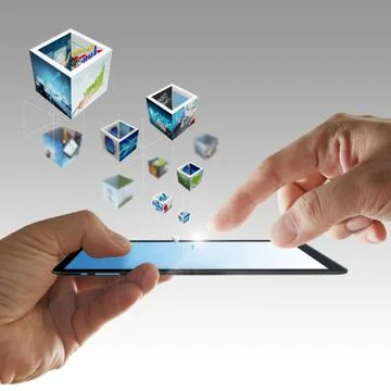 Mobile phone in hand streaming 3d images Stock Illustration