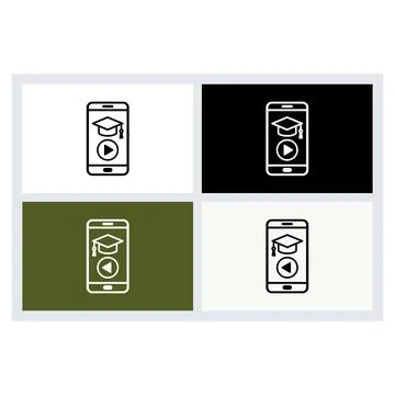 Mobile phone icon displaying a graduation cap and a play button symbol Stock Illustration