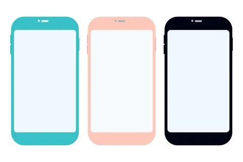 Mobile phone icon. Set of multi-colored phones. Flat design style. Vector Stock Illustration