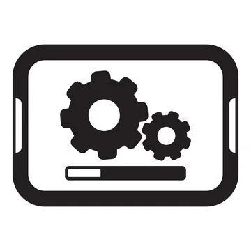 Mobile phone installing software update with progress bar and gears 库存插图