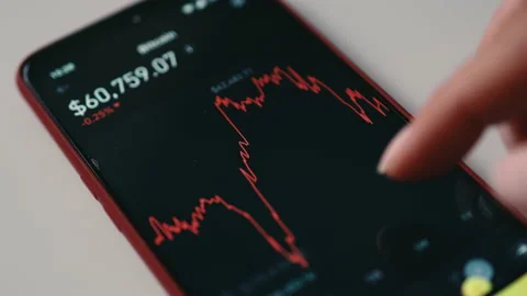 Mobile phone investing application on a table. Stock market investment and 動画素材 166029939