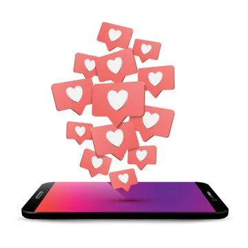 Mobile phone likes 3d vector illustration isolated on white background Stock Illustration