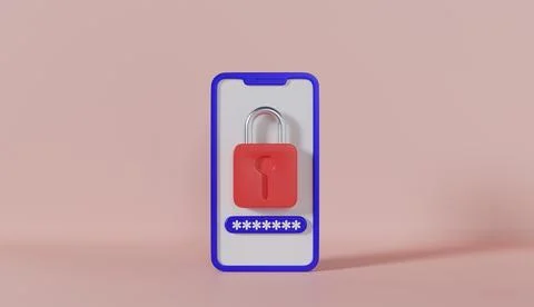 Mobile Phone with Lock on the Screen on pink background Stock Illustration