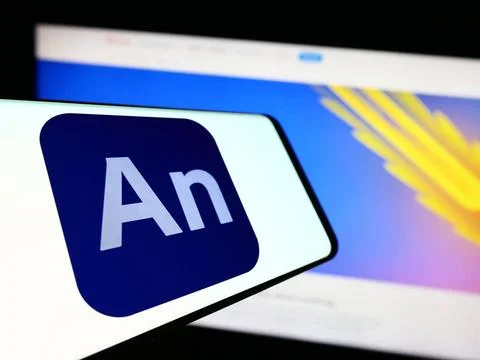 Mobile phone with logo of computer animation software Adobe Animate on sc... Stock Photos