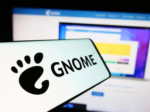 Mobile phone with logo of open-source GNU Network Object Model Environment... Foto stock
