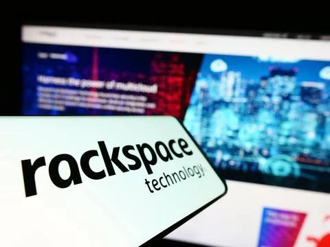 Mobile phone with logo of US data center company Rackspace Technology Inc.... Foto stock