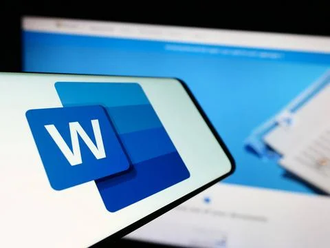  Mobile phone with logo of word processing software Microsoft Word on scre... Stockfoto's
