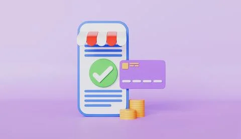 Mobile phone make purchases or access payment information transaction check Stock Illustration