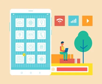 Mobile Phone Man Developer Vector Illustration イラスト素材