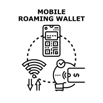 Mobile phone managing digital wallet roaming payments Stock Illustration