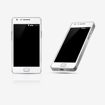 Mobile phone mock up with blank screen isolated on white background. Vector Stock Illustration