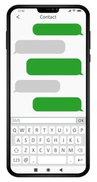 Mobile phone mockup chat application vector template, screen with keyboard di Stock Illustration
