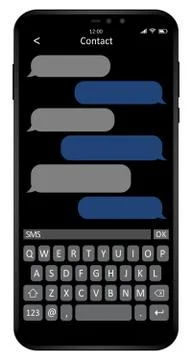 Mobile phone mockup chat application vector template, screen with keyboard di Stock Illustration