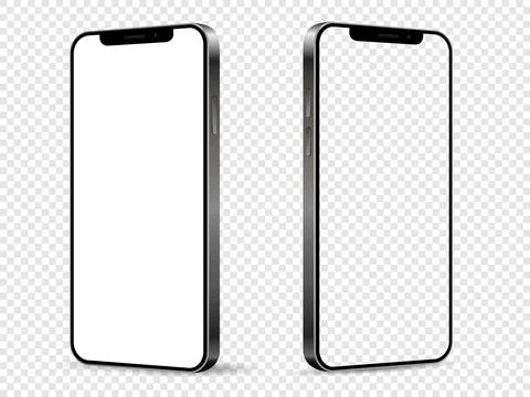 Mobile phone mockup. Front and side view with white and empty screen on trans Stock Illustration