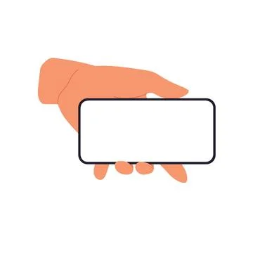 Mobile phone mockup in hand, horizontal smartphone screen Flat vector illus.. Ilustración de archivo