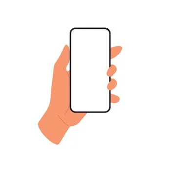 Mobile phone mockup in hand, vertical smartphone screen. Flat vector illust.. Ilustración de archivo