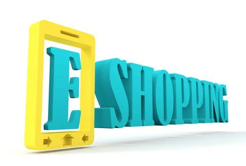 Mobile Phone model and E shopping text Stock Illustration